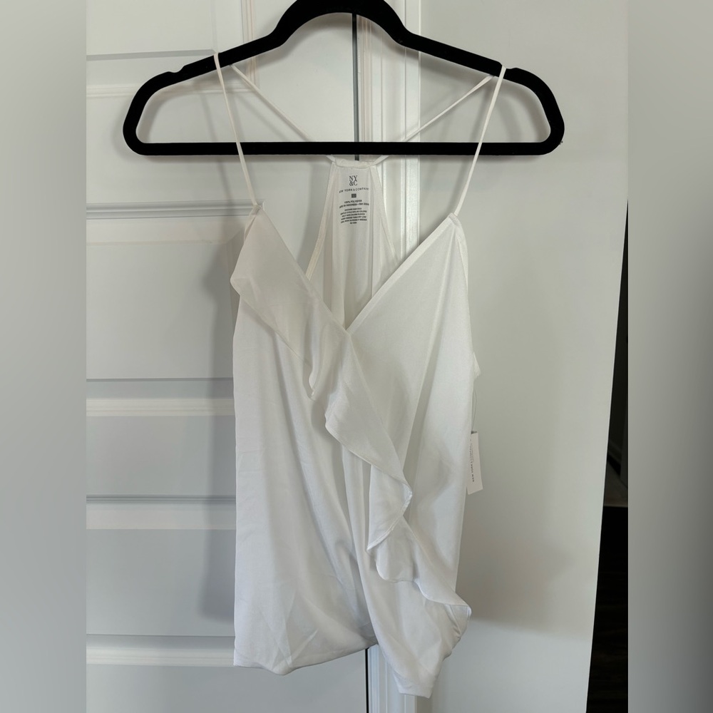 New York and Co. new white dressy ruffled tank